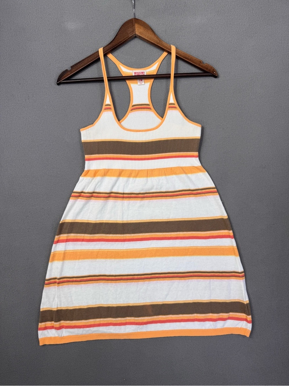 Y2K Vintage Mossimo Co Striped Orange, White, Brown Racerback Tank Dress, S / M